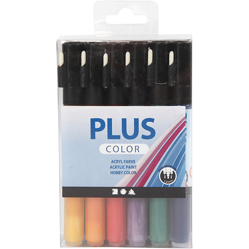 Plus Color tusch, L: 14,5 cm, spets 1-2 mm, mixade färger, 18 st./ 1 förp., 5,5 ml