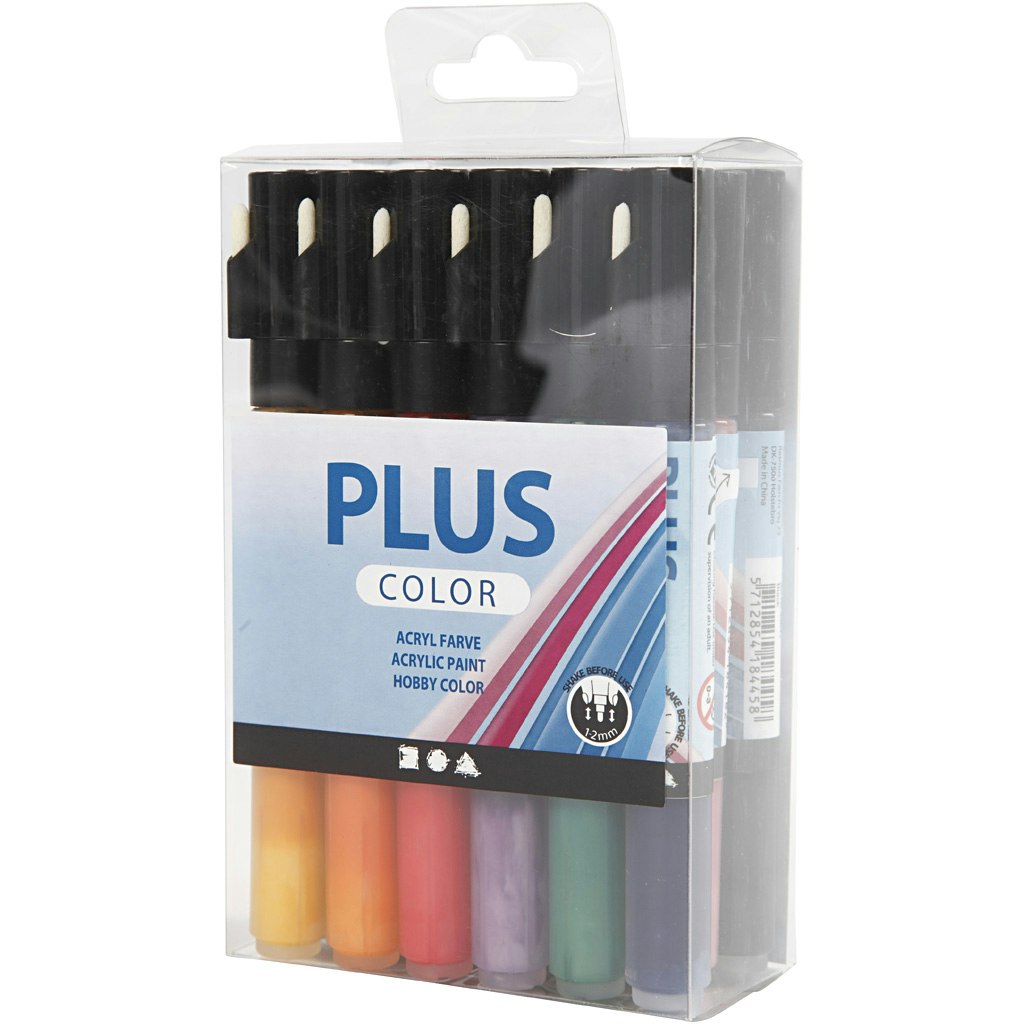 Plus Color tusch, L: 14,5 cm, spets 1-2 mm, mixade färger, 18 st./ 1 förp., 5,5 ml