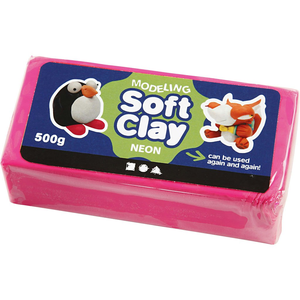 Soft Clay modellera, stl. 13x6x4 cm, neonrosa, 500 g/ 1 förp.