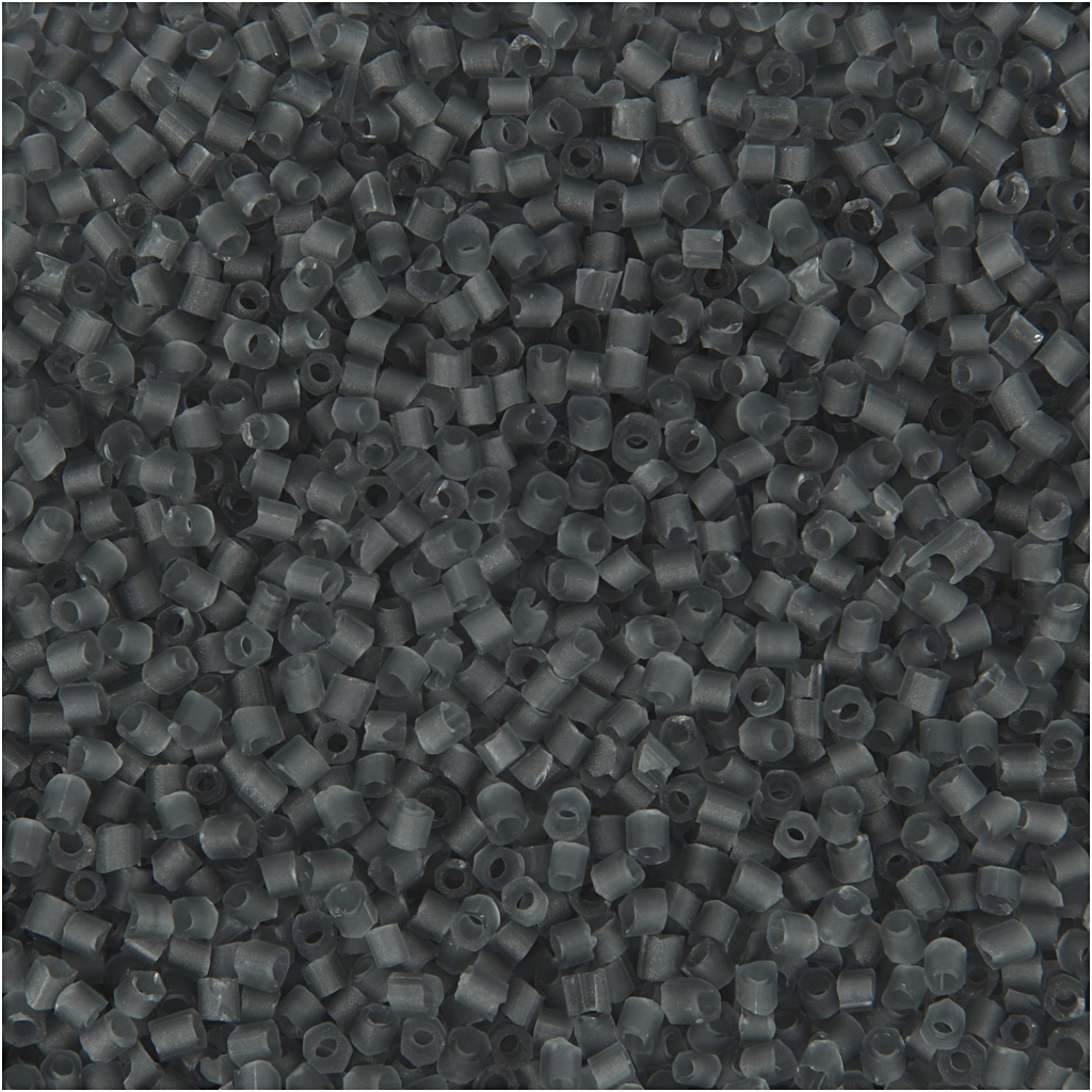 Rocaipärlor, 2-cut, Dia. 1,7 mm, stl. 15/0 , Hålstl. 0,5 mm, transparent grå, 25 g/ 1 förp.