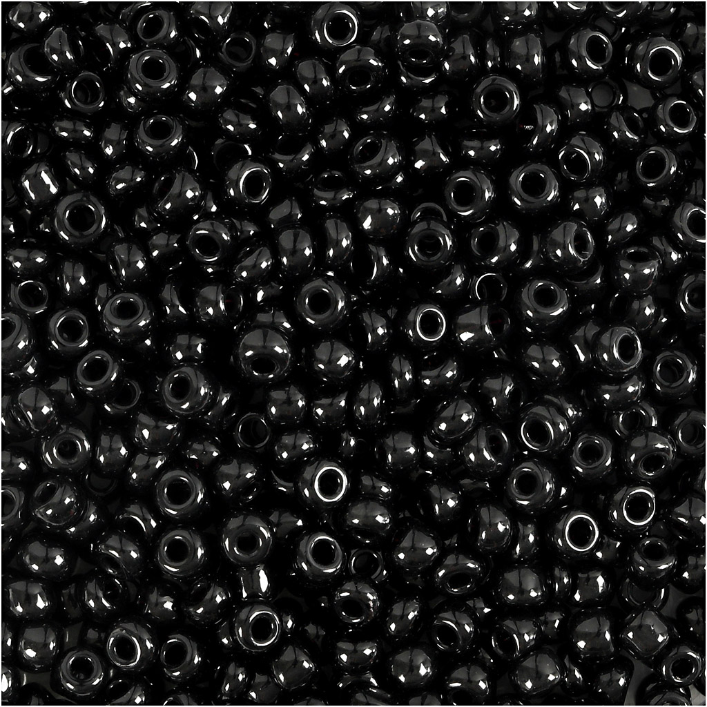 Rocaipärlor, Dia. 3 mm, stl. 8/0 , Hålstl. 0,6-1,0 mm, svart, 25 g/ 1 förp.