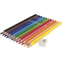 Edu Jumbo Färgpennor, tjocklek 10 mm, kärna 5 mm, mixade färger, 12 st./ 1 förp.
