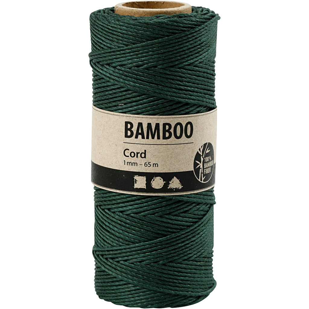 Bambusnöre, tjocklek 1 mm, grön, 65 m/ 1 rl.