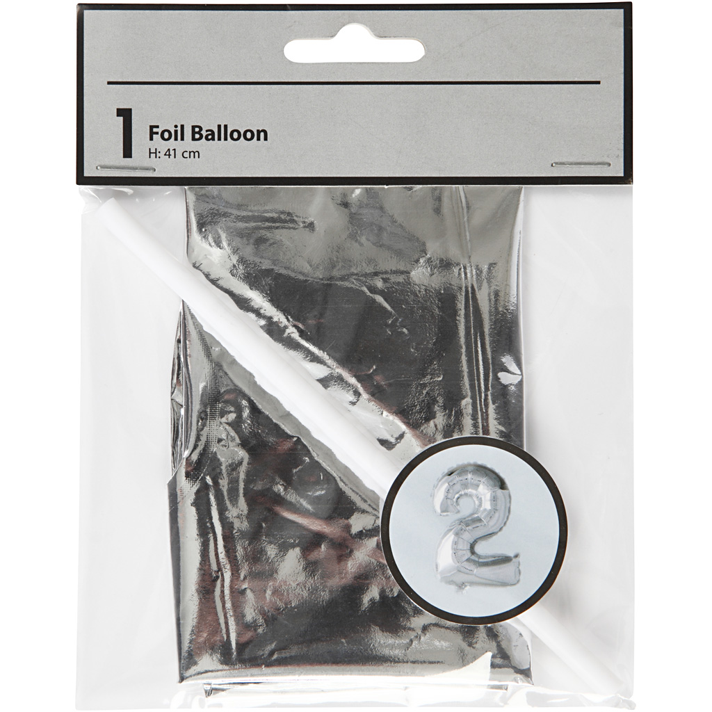 Folieballong, 2, H: 41 cm, silver, 1 st.