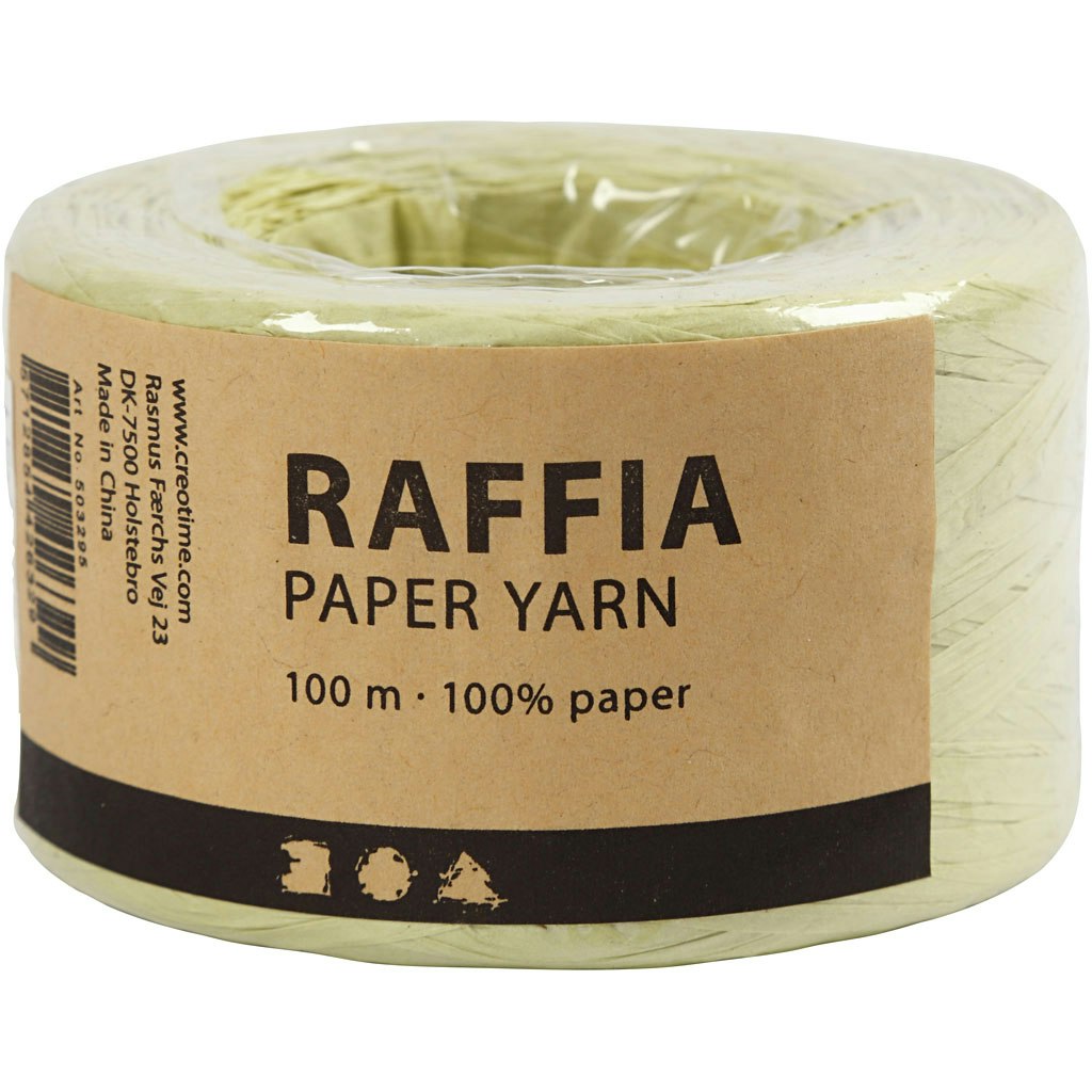 Raffia pappersgarn, B: 7-8 mm, ljusgrön, 100 m/ 1 rl.