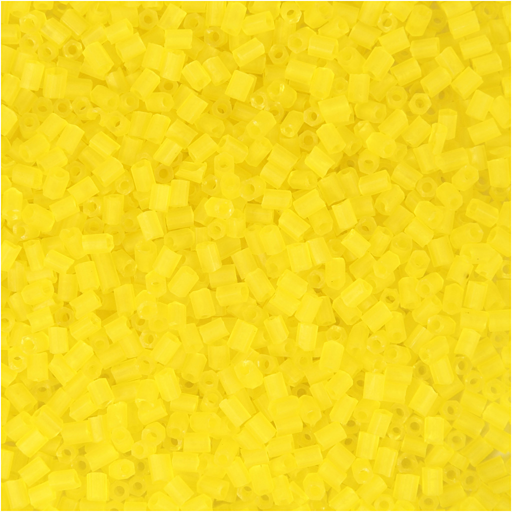 Rocaipärlor, 2-cut, Dia. 1,7 mm, stl. 15/0 , Hålstl. 0,5 mm, transparent gul, 25 g/ 1 förp.