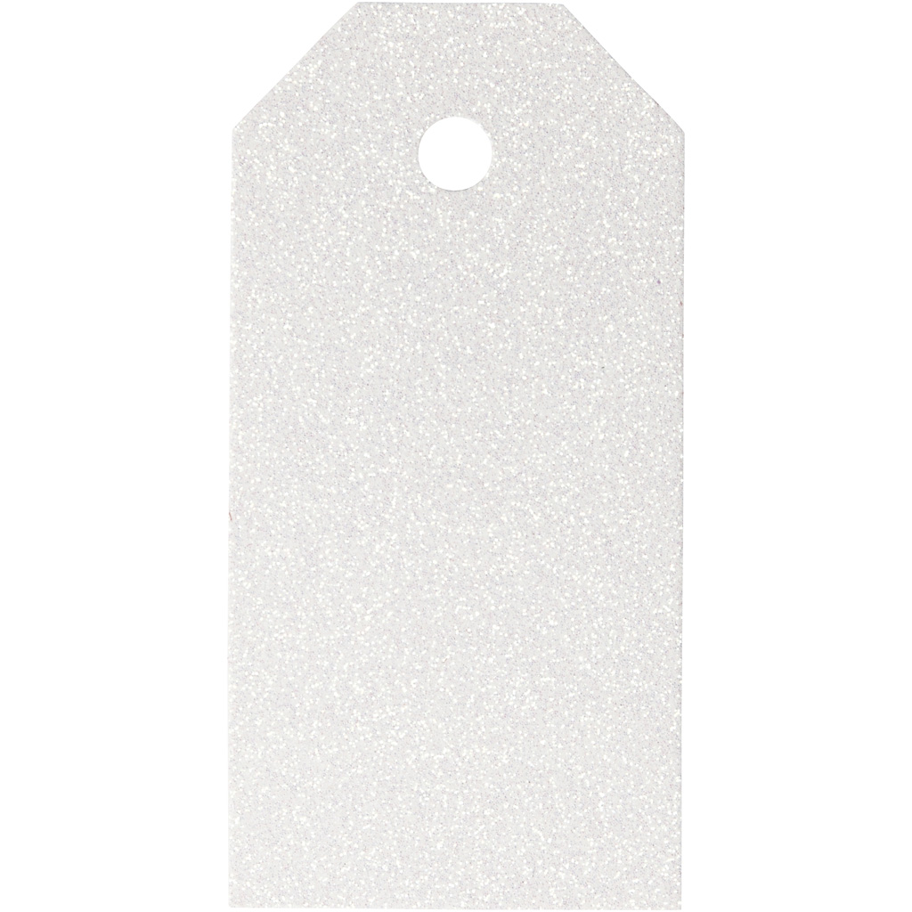 Manillamärken, stl. 5x10 cm, glitter, 300 g, vit, 15 st./ 1 förp.