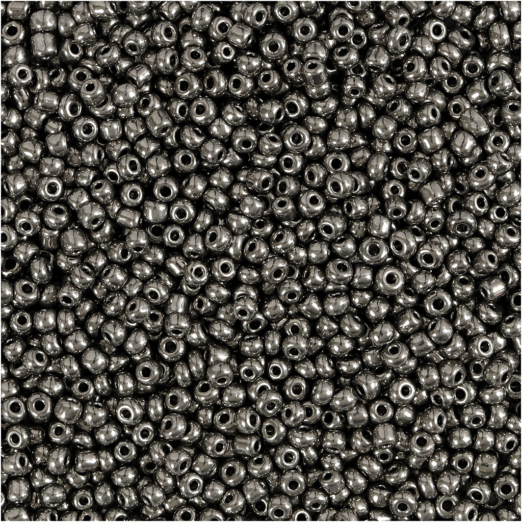 Rocaipärlor, Dia. 1,7 mm, stl. 15/0 , Hålstl. 0,5-0,8 mm, gråmetall, 25 g/ 1 förp.