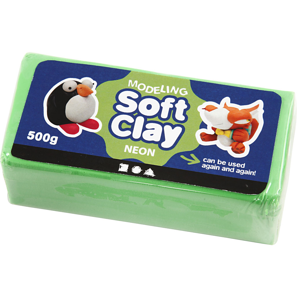 Soft Clay modellera, stl. 13x6x4 cm, neongrön, 500 g/ 1 förp.