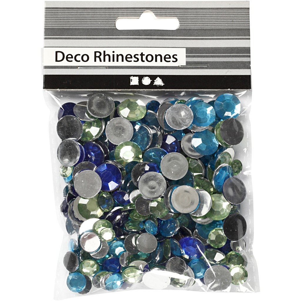 Rhinestones, Runda, stl. 6+9+12 mm, blå/grön harmoni, 360 st./ 1 förp.