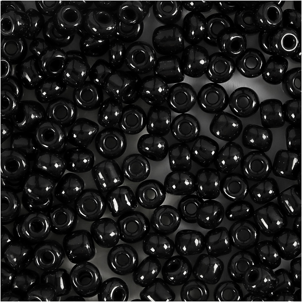 Rocaipärlor, Dia. 4 mm, stl. 6/0 , Hålstl. 0,9-1,2 mm, svart, 25 g/ 1 förp.