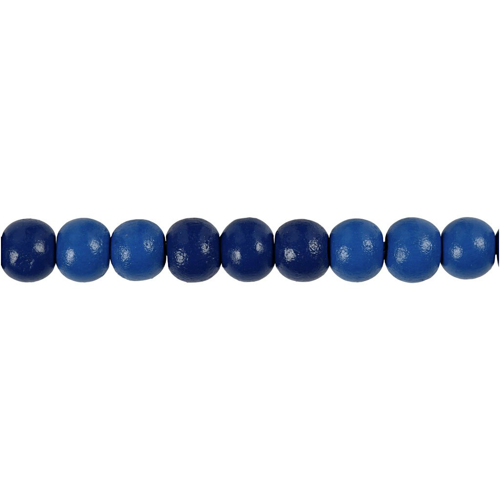 Träpärlor, Dia. 8 mm, Hålstl. 2 mm, blå, 15 g/ 1 förp., 80 st.