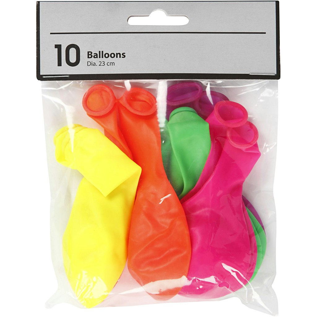 Ballonger, runda, Dia. 23 cm, neonfärger, 10 st./ 1 förp.