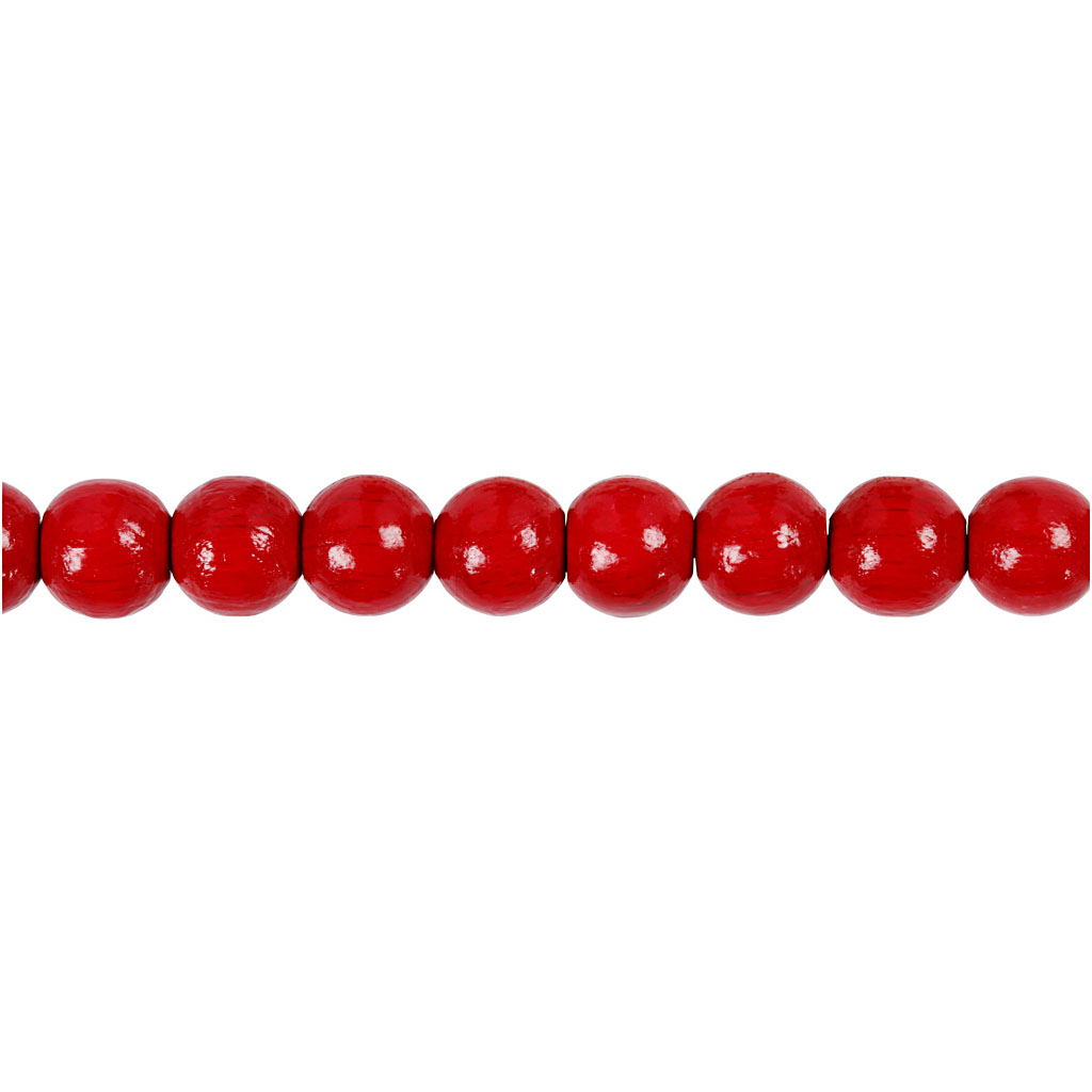 Träpärlor, Dia. 8 mm, Hålstl. 2 mm, röd, 15 g/ 1 förp., 80 st.