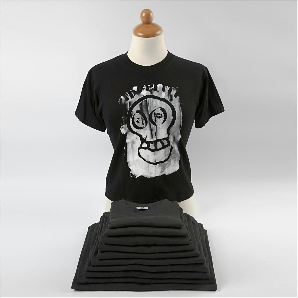 T-shirt, B: 32 cm, stl. 3-4 år, rund hals, svart, 1 st.