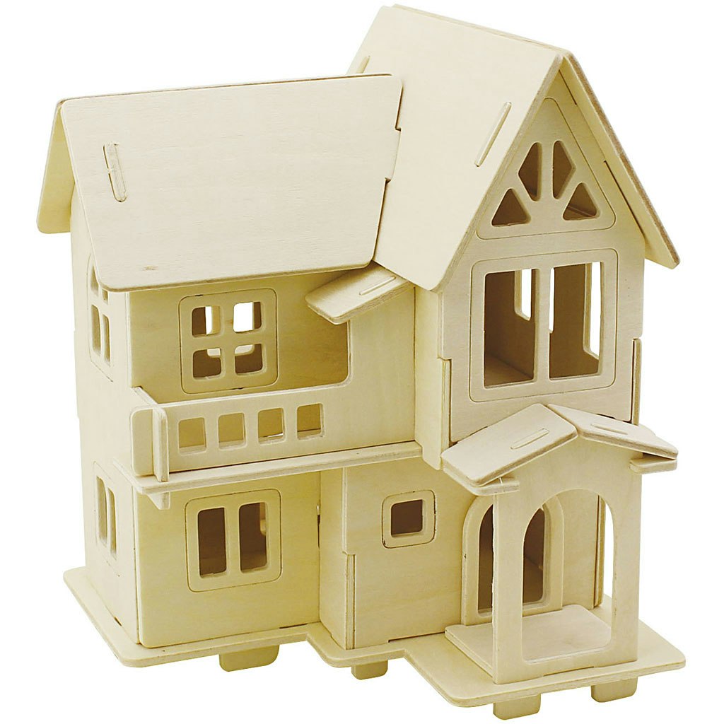 3D konstruktionsfigur, Hus med altan, stl. 15,8x17,5x19,5 , 1 st.