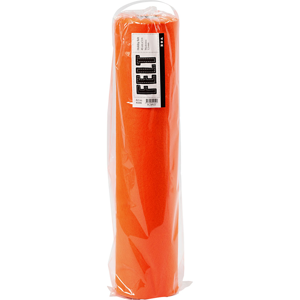Hobbyfilt, B: 45 cm, tjocklek 1,5 mm, 180-200 g, orange, 5 m/ 1 rl.