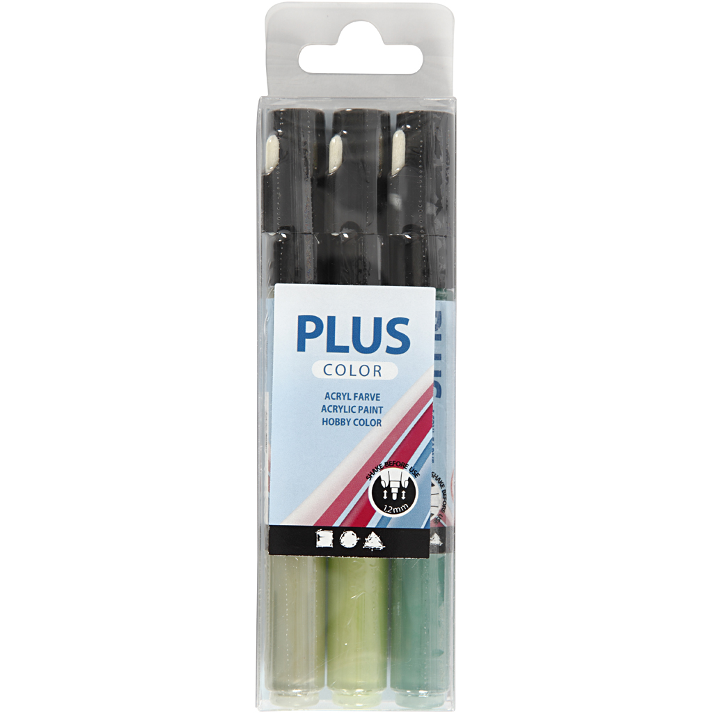 Plus Color tusch, L: 14,5 cm, spets 1-2 mm, mörkgrön, eucalyptus, leaf green, 3 st./ 1 förp., 5,5 ml