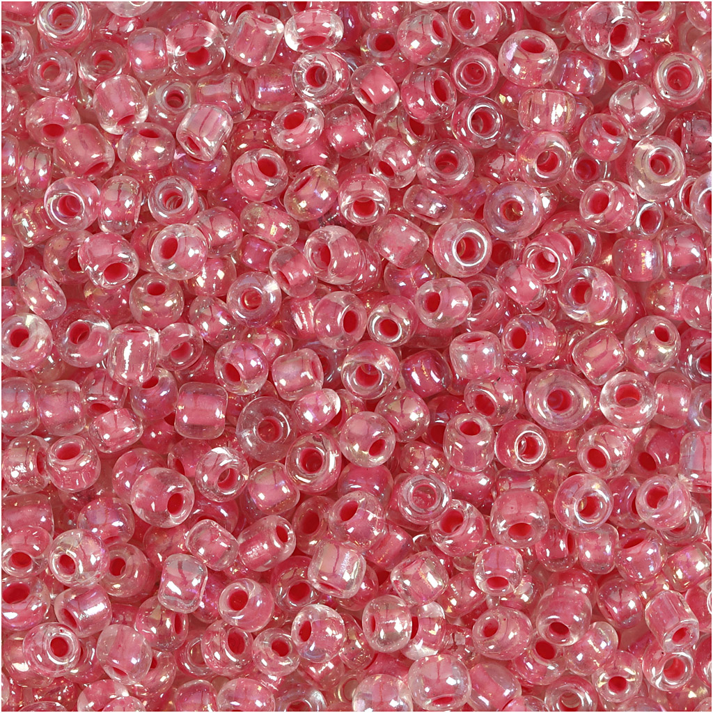 Rocaipärlor, Dia. 3 mm, stl. 8/0 , Hålstl. 0,6-1,0 mm, rosakärna, 25 g/ 1 förp.