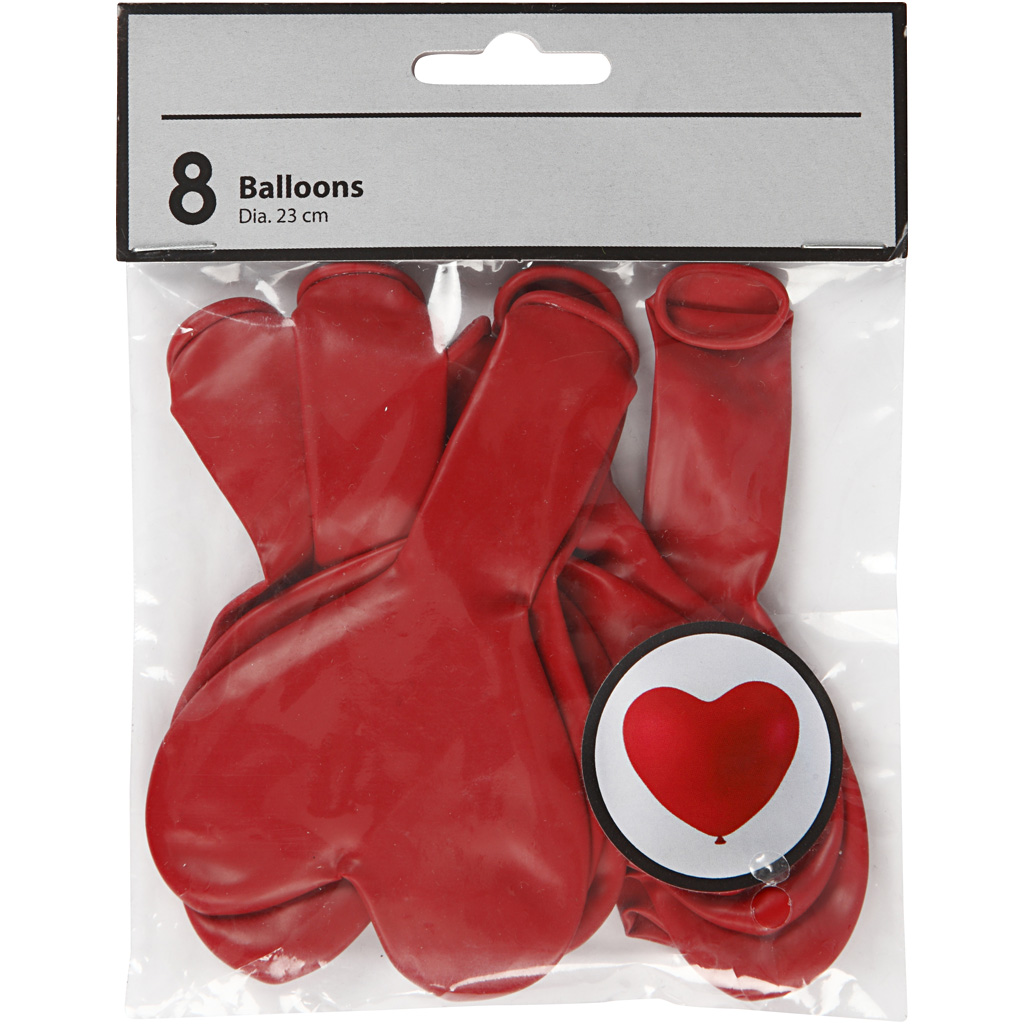 Ballonger, hjärtan, röd, 8 st./ 1 förp.