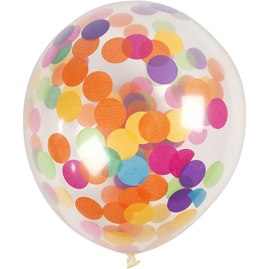 Ballonger med konfetti, runda, Dia. 23 cm, transparent, 4 st./ 1 förp.