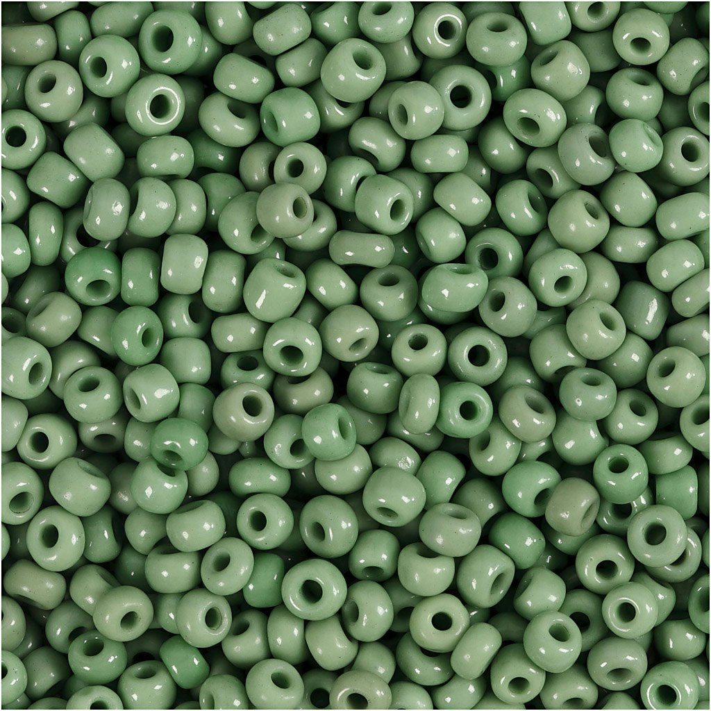 Rocaipärlor, Dia. 3 mm, stl. 8/0 , Hålstl. 0,6-1,0 mm, grön, 25 g/ 1 förp.