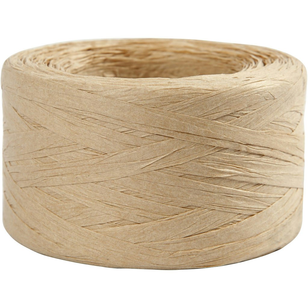 Raffia pappersgarn, B: 7-8 mm, sand, 100 m/ 1 rl.