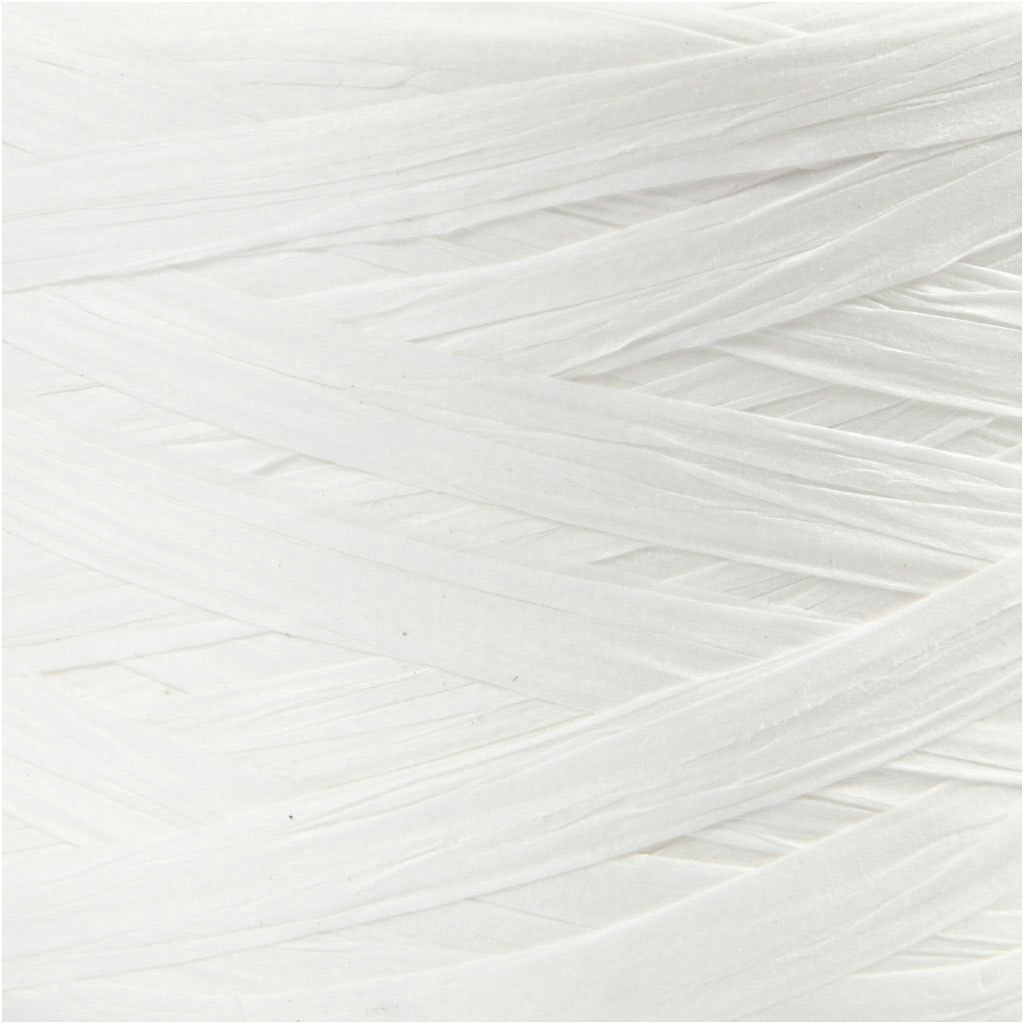 Raffia pappersgarn, B: 7-8 mm, vit, 100 m/ 1 rl.