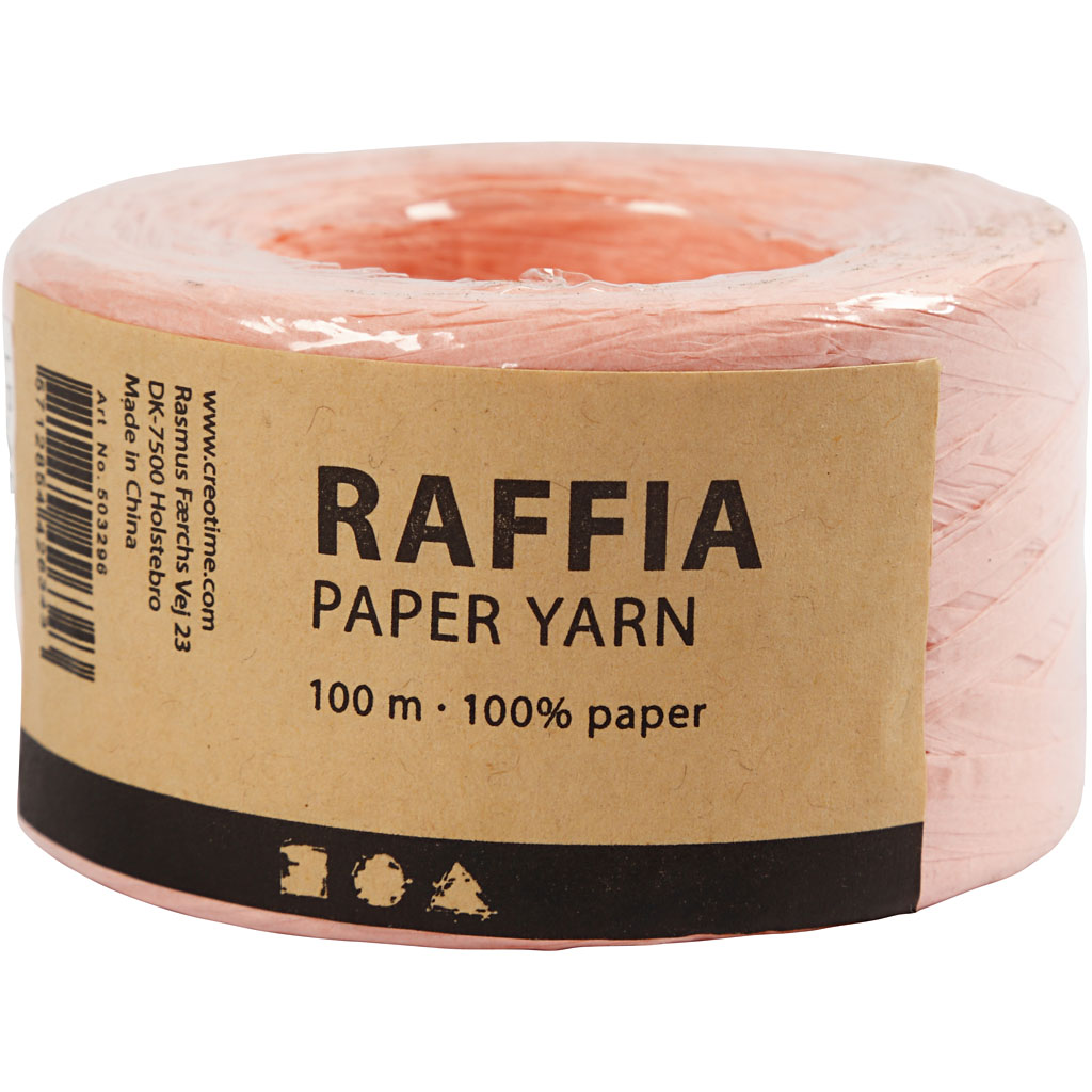 Raffia pappersgarn, B: 7-8 mm, ljusrosa, 100 m/ 1 rl.