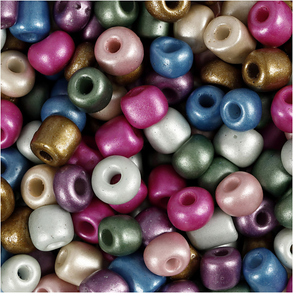 Rocaipärlor, Dia. 5 mm, stl. 4/0 , Hålstl. 1,2 mm, metallicfärger, 720 g/ 1 burk