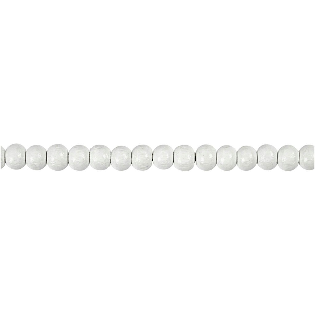 Träpärlor, Dia. 5 mm, Hålstl. 1,5 mm, vit, 6 g/ 1 förp., 150 st.
