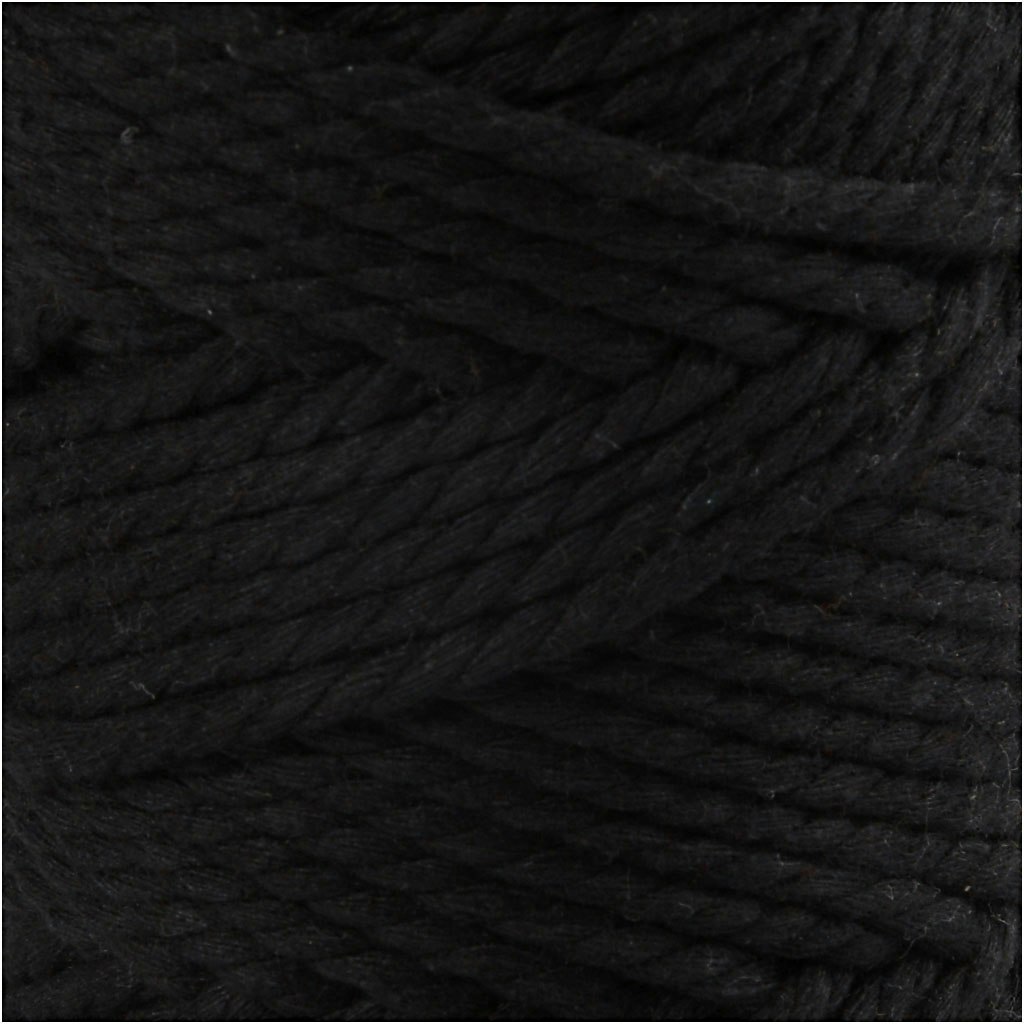 Makramégarn, L: 55 m, Dia. 4 mm, svart, 330 g/ 1 rl.