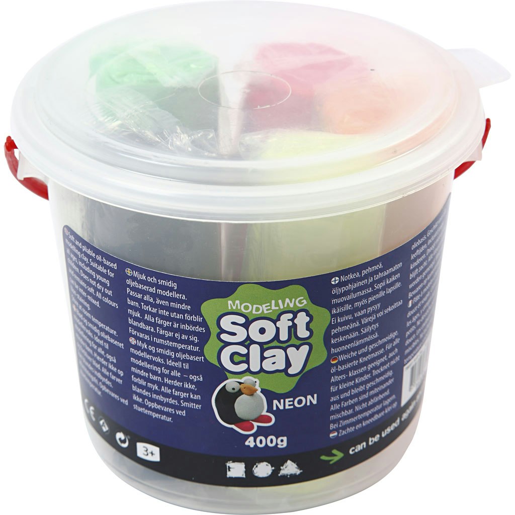 Soft Clay modellera, H: 9,5 cm, neonfärger, 400 g/ 1 hink