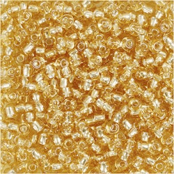 Rocaipärlor, Dia. 3 mm, stl. 8/0 , Hålstl. 0,6-1,0 mm, guld, 25 g/ 1 förp.
