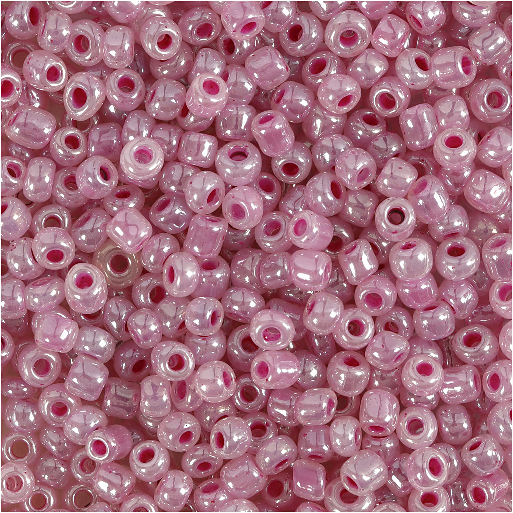 Rocaipärlor, Dia. 3 mm, stl. 8/0 , Hålstl. 0,6-1,0 mm, rosa, 25 g/ 1 förp.