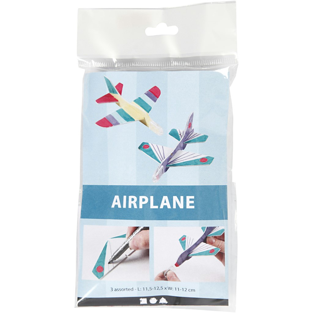 Flygplan, L: 11,5-12,5 cm, B: 11-12 cm, vit, 3 st./ 1 förp.