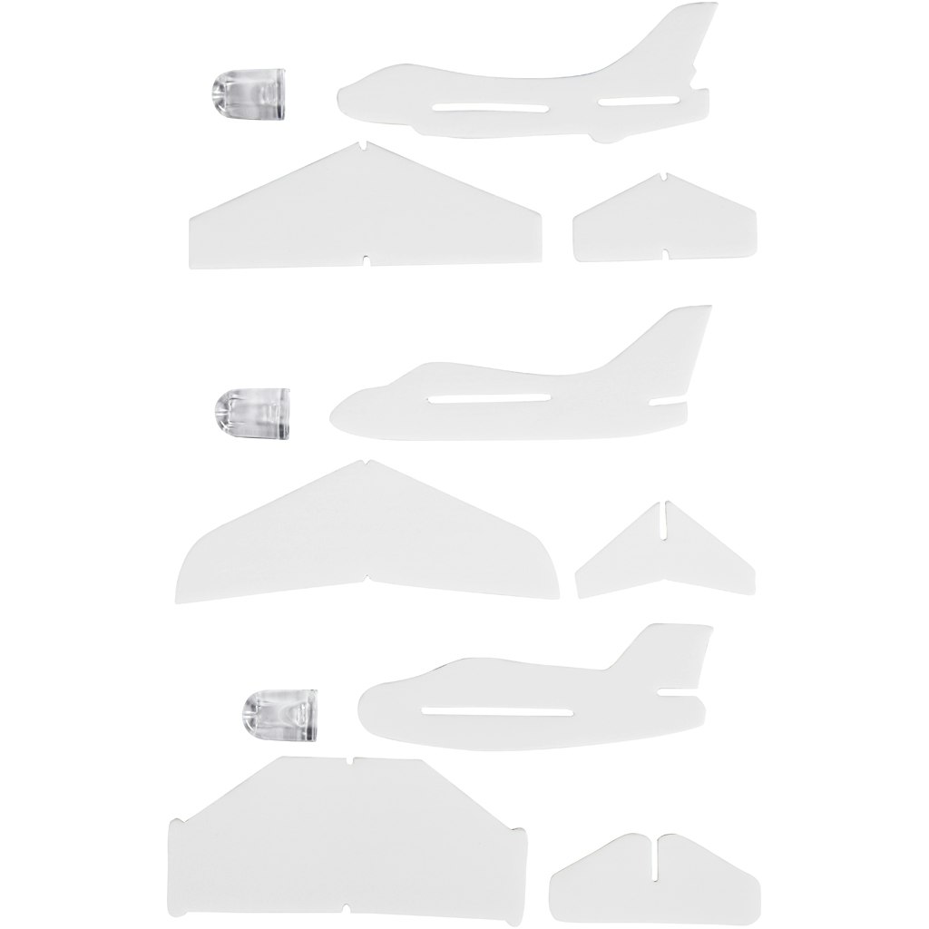 Flygplan, L: 11,5-12,5 cm, B: 11-12 cm, vit, 3 st./ 1 förp.