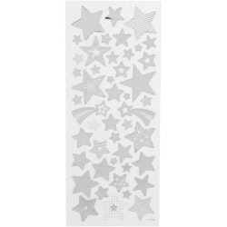 Stickers, stjärnor, 10x24 cm, silver, 1 ark