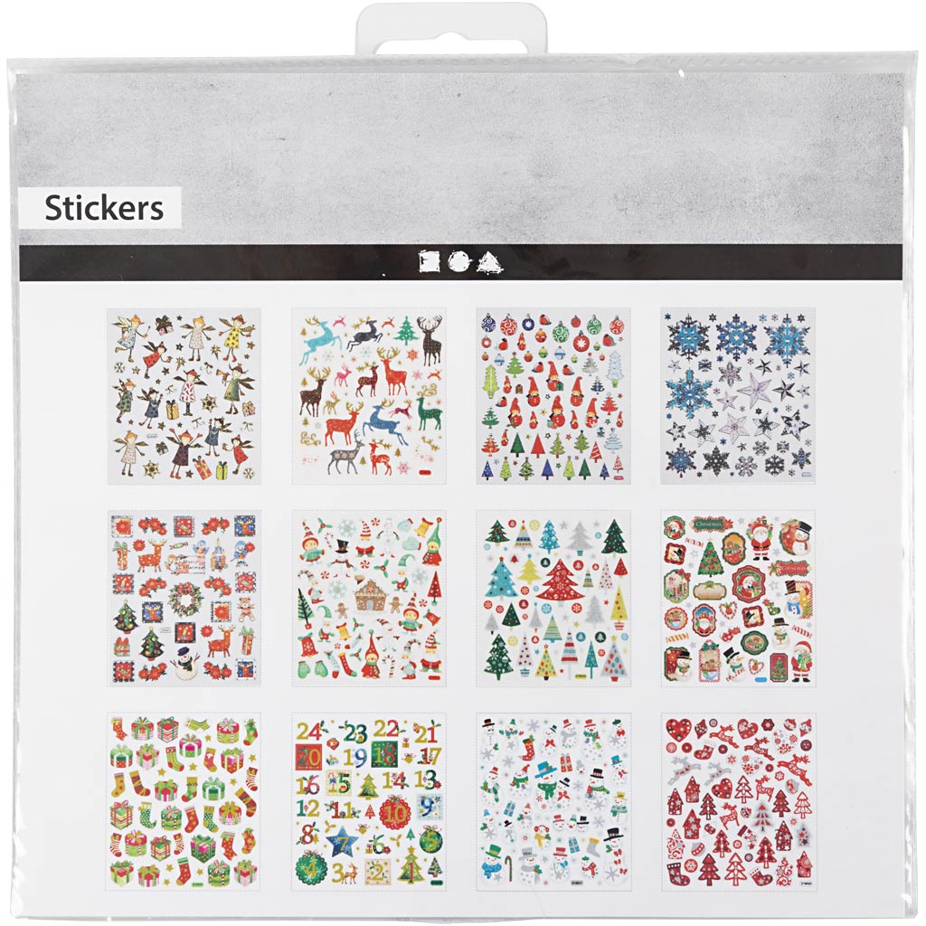 Stickershäfte, Jul, 15x16,5 cm, 12 ark/ 1 förp.