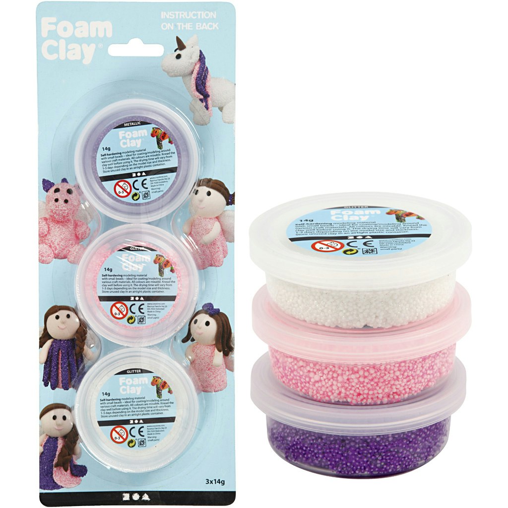 Foam Clay® , glitter,metallic, rosa, lila, vit, 3x14 g/ 1 förp.