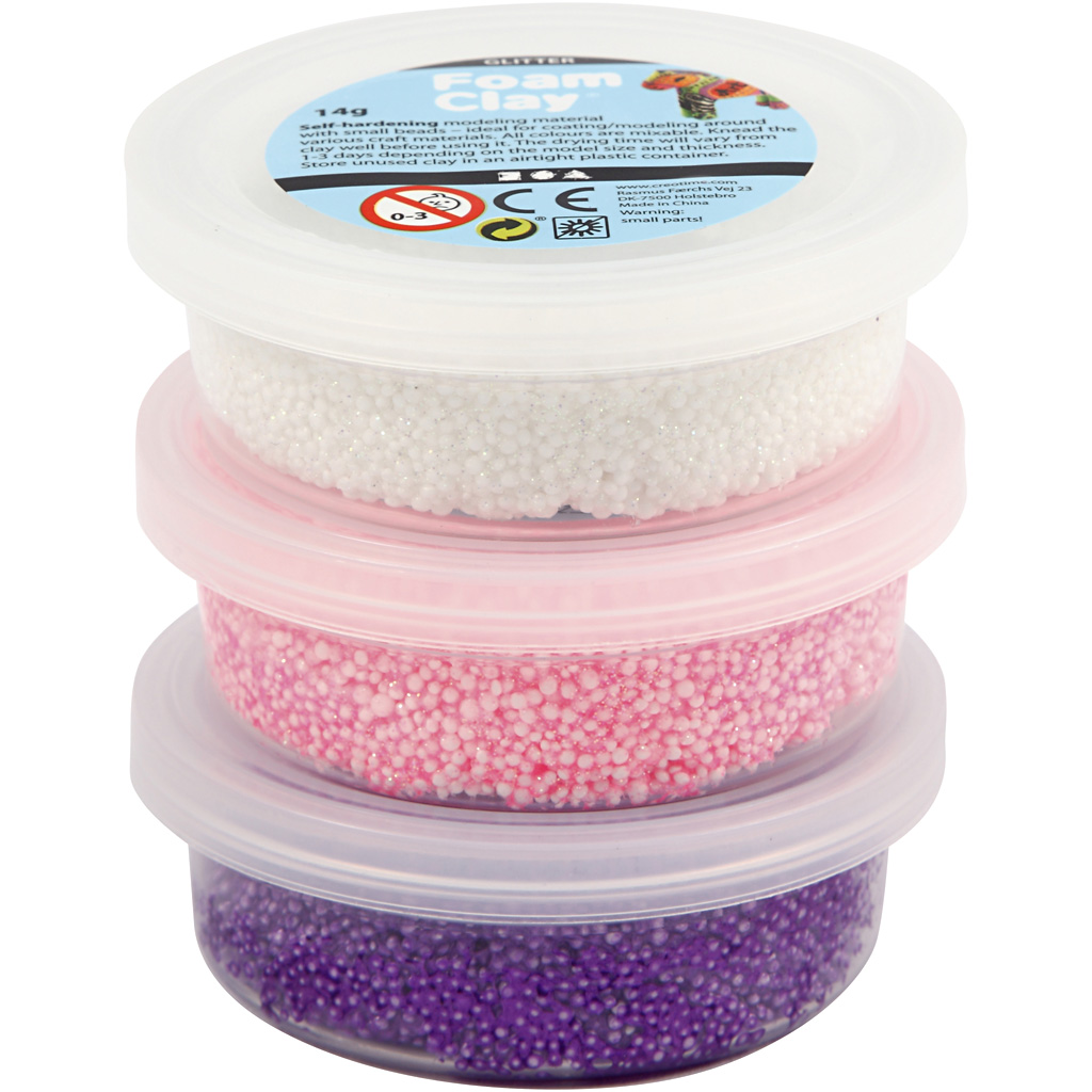 Foam Clay® , glitter,metallic, rosa, lila, vit, 3x14 g/ 1 förp.
