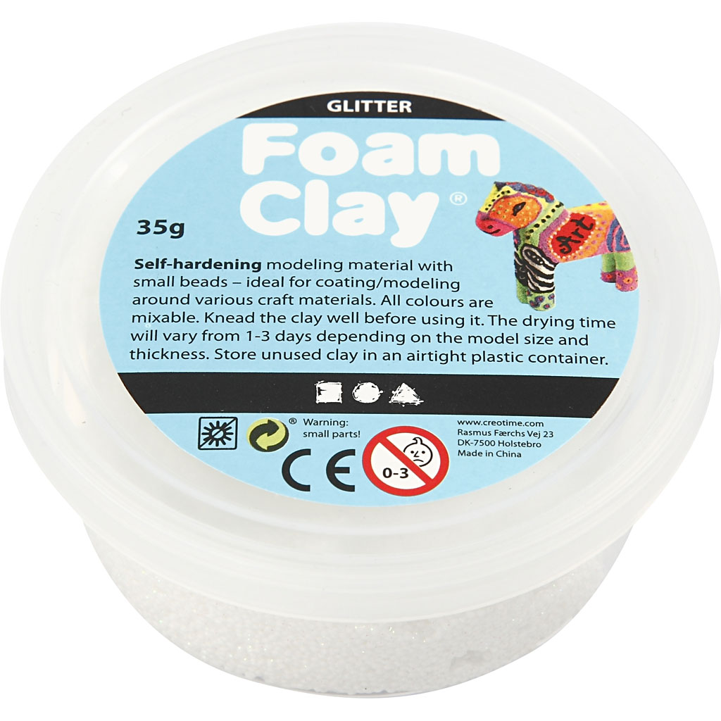 Foam Clay® , glitter, vit, 35 g/ 1 burk