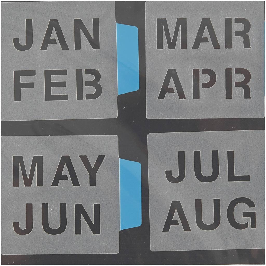 Stencil, månader, 12,5x17,5 cm, 1 ark