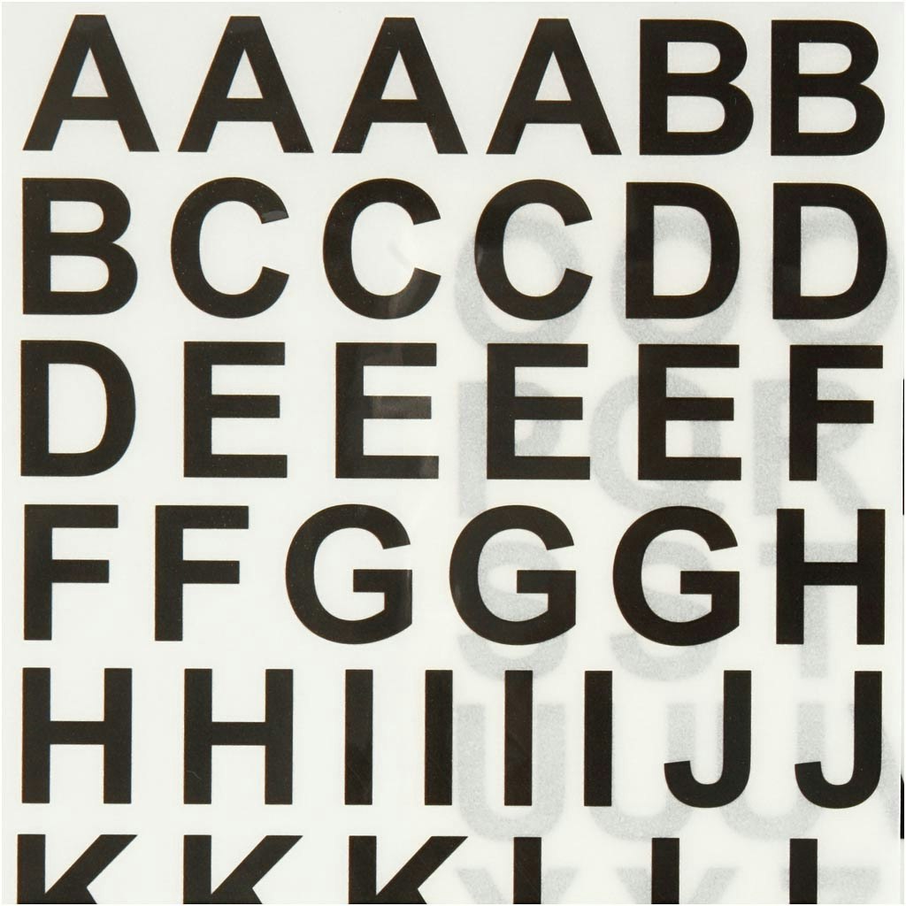 Rub-on stickers, bokstäver och siffror, H: 17 mm, 12,2x15,3 cm, svart, 1 förp.