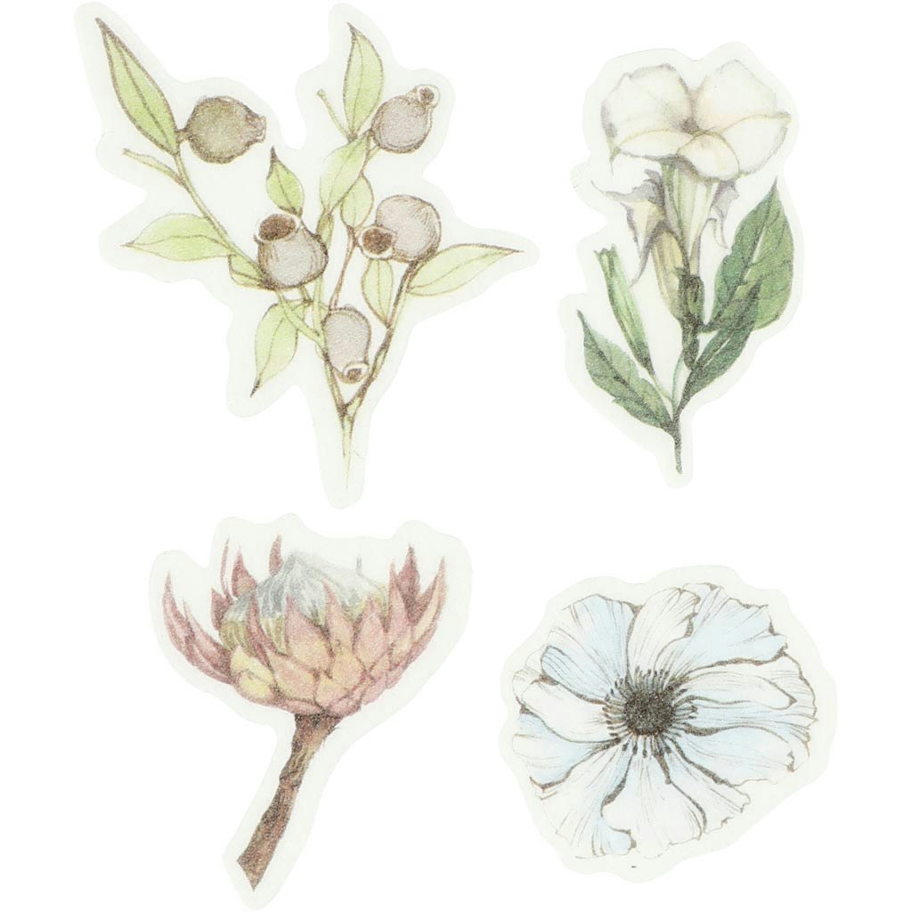 Washi stickers, blommor, stl. 25-60 mm, 30 st./ 1 förp.