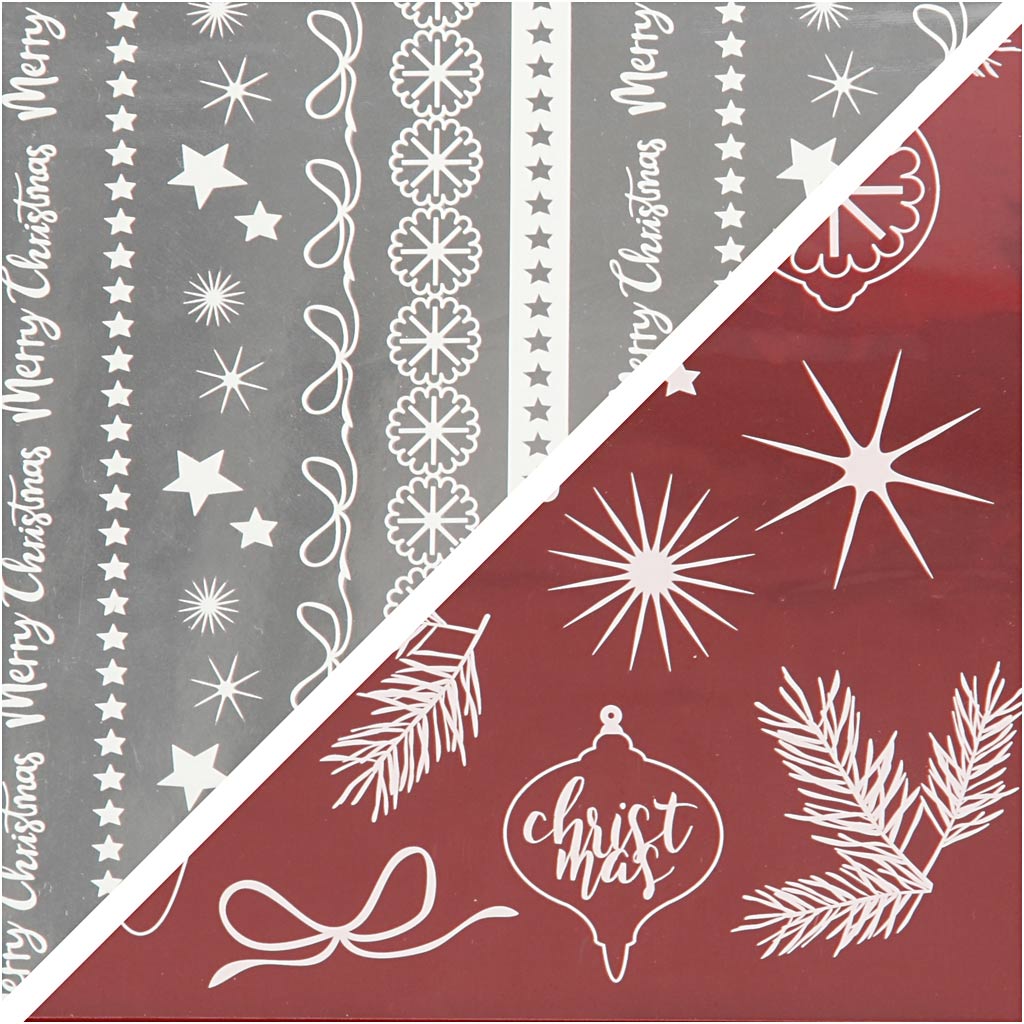 Dekorationsfolie och limark med motiv, Magisk jul, 15x15 cm, röd, silver, 2x2 ark/ 1 förp.
