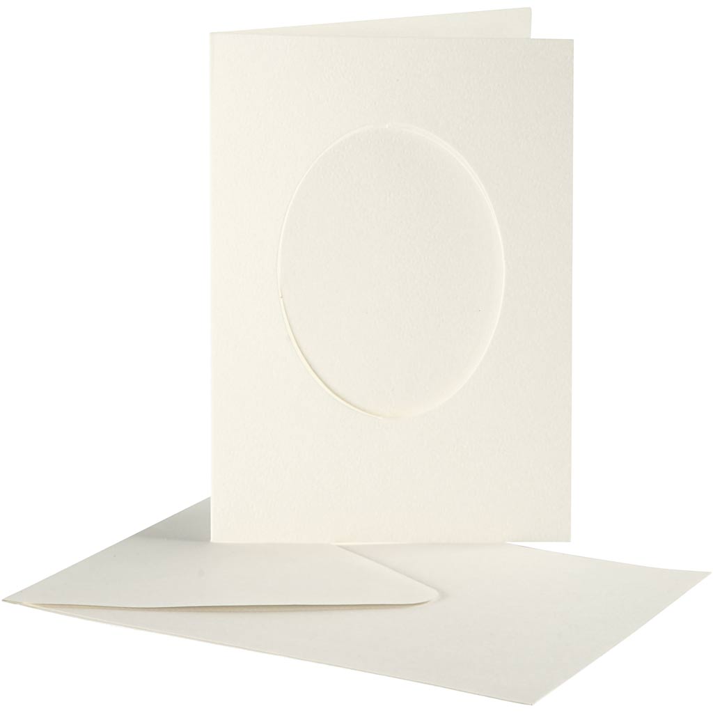 Passepartoutkort med kuvert, oval, kortstl. 10,5x15 cm, kuvertstl. 11,5x16,5 cm, råvit, 10 set/ 1 förp.