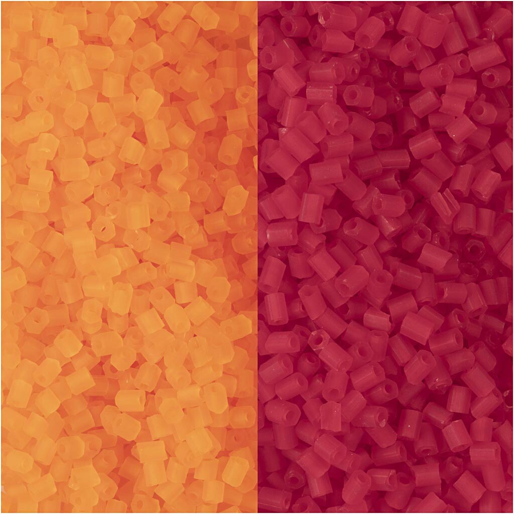 Rocaipärlor, 2-cut, Dia. 1,7 mm, stl. 15/0 , Hålstl. 0,5 mm, transparent orange, transparent röd, 2x7 g/ 1 förp.