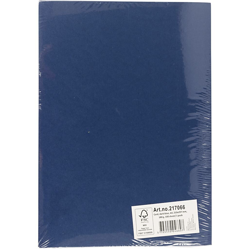 Färgad kartong, A4, 210x297 mm, 180 g, midnattsblå, 100 ark/ 1 förp.