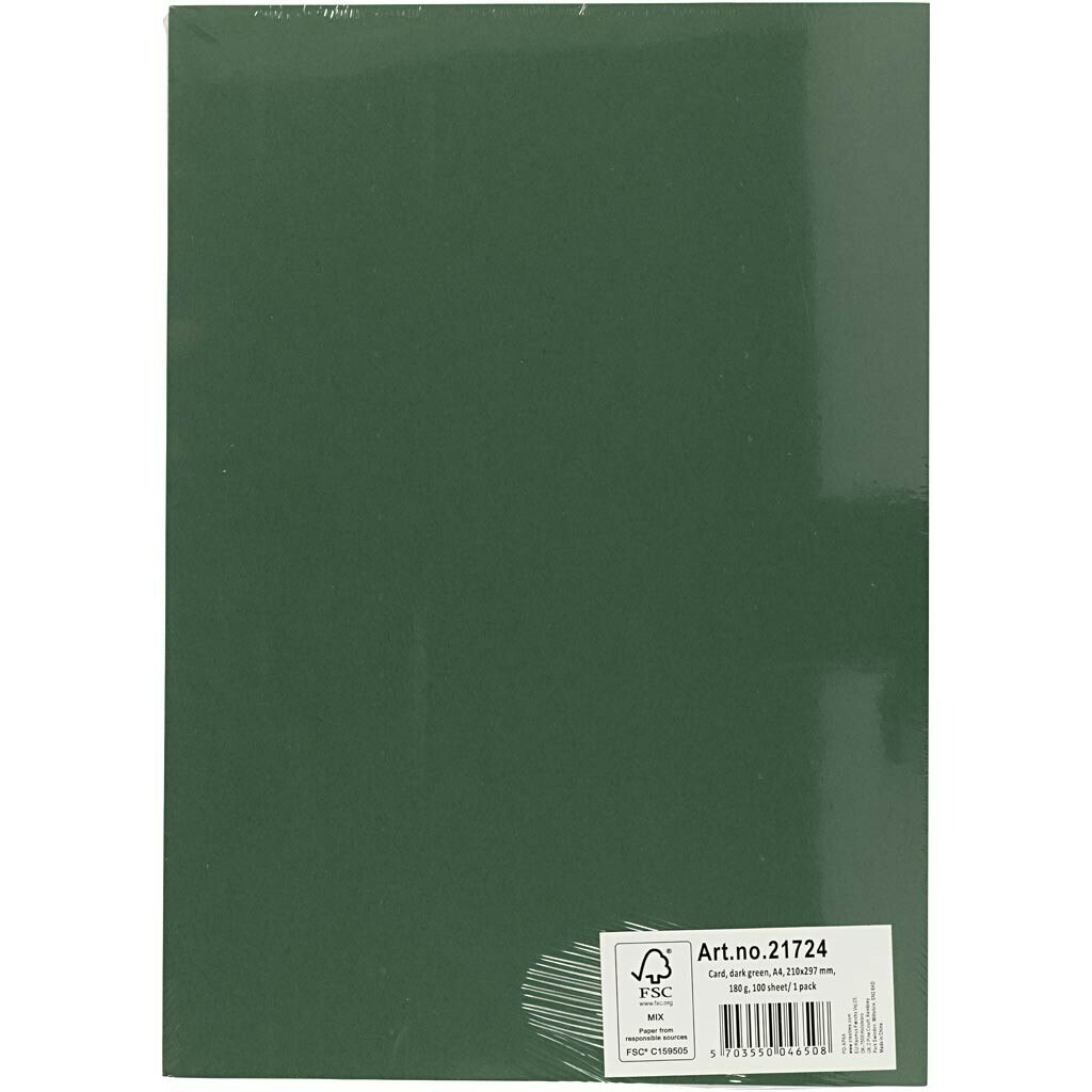 Färgad kartong, A4, 210x297 mm, 180 g, grangrön, 100 ark/ 1 förp.
